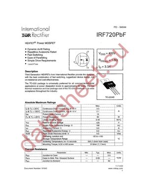 IRF720PBF datasheet  